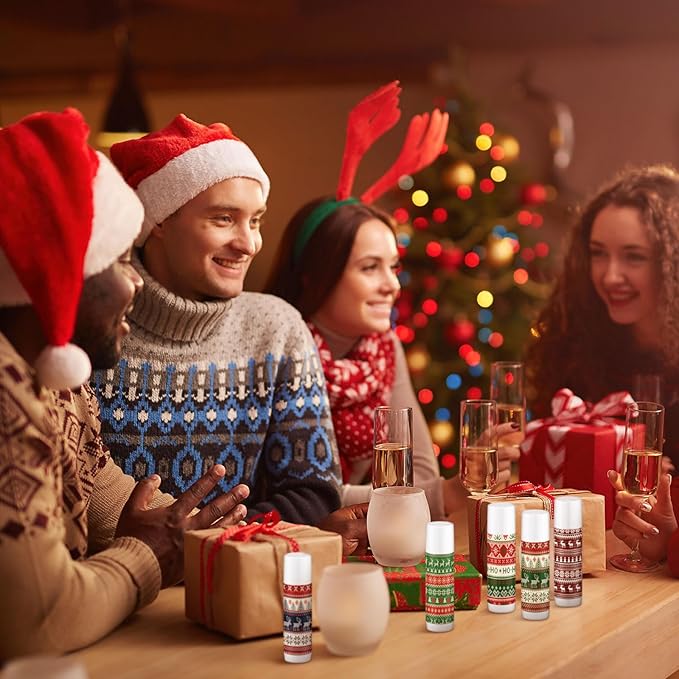 Dunzy 50 Pcs Lip Balm in Bulk Christmas Gift Set Moisturizing Lip Ugly Sweater Baby Shower Party Favor Supplies with Assorted Fruit Flavors for Women Men Dry Chapped Lips Holiday Gift Prize-VivaGrace Women