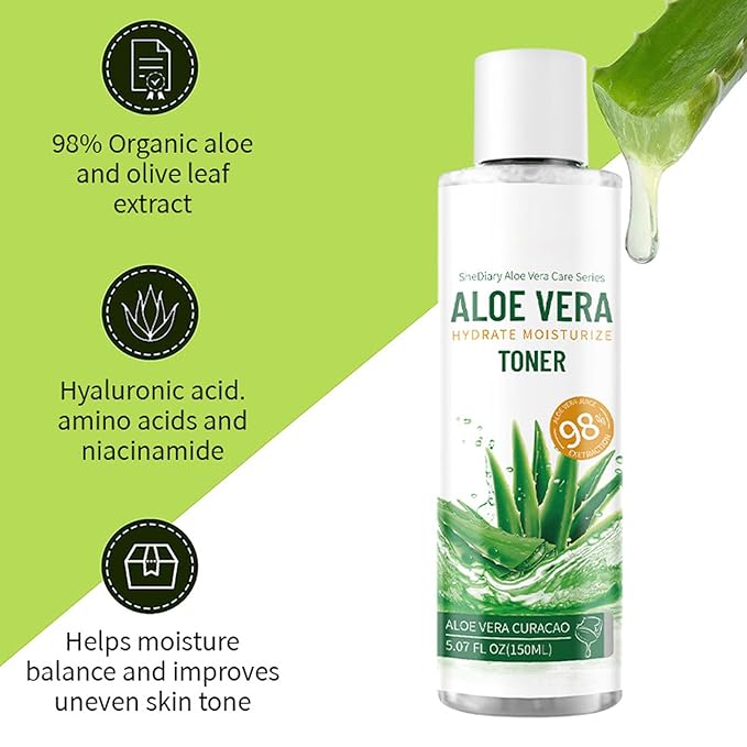 Aloe Vera Skin Care Sets & Kits, 4Pcs Moisturizing Face Care Set, Improve Rough Skin, Firming Skin and Reduce Fine Lines, Skincare Routine Set with Face Cream, Cleanser, Toner, Eye Cream-VivaGrace Women