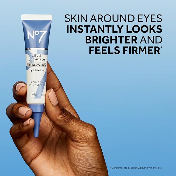 No7 Lift & Luminate Triple Action Eye Cream - Anti-Aging Under Eye Cream for Dark Circles, Puffiness & Wrinkles - Formulated with Vitamin C to Brighten and Refresh Tired Eyes (0.5 Fl Oz)