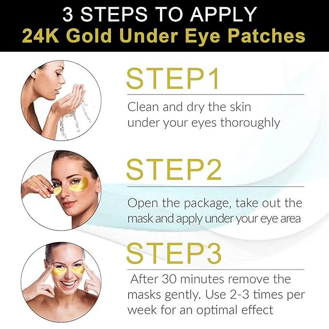 Under Eye Patches - 30 Pairs 24K Gold Moisturizing Under Eye Mask, Anti Aging Collagen Eye Masks Skincare Eye Patches for Puffy Eyes and Dark Circles, Gold-VivaGrace Women