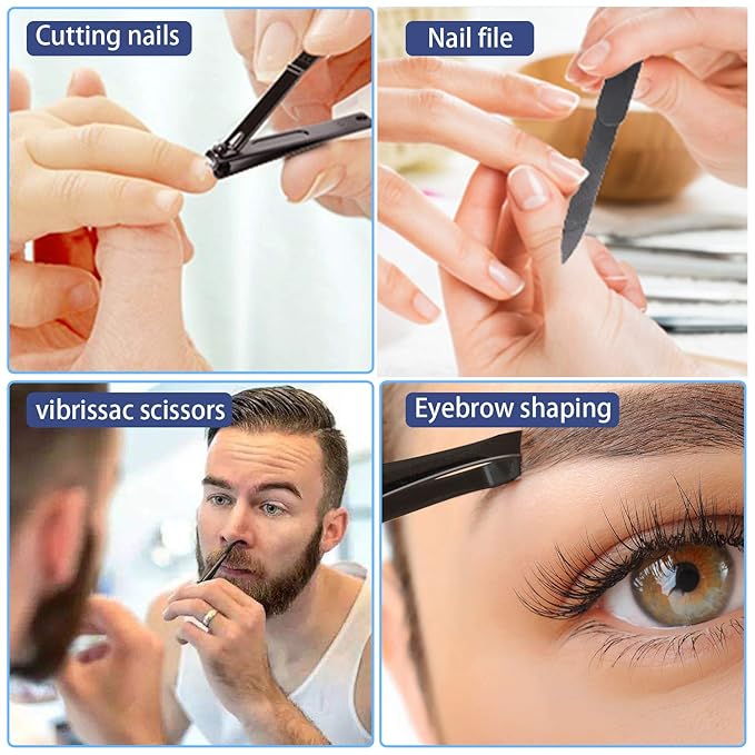 Manicure Pedicure Kit Nail Clippers Set Fingernails & Toenails Vibrissac Scissor 5 Pieces Best Care Tools for Man & Women with Travel Case (Gray/Black_A) (Gray/Black_A)-VivaGrace Women