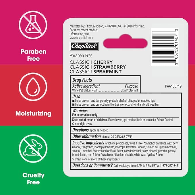 ChapStick Lip Care Set, Classic Collection 3-Pack – Spearmint, Cherry, and Strawberry Lip Balm, 0.15 Ea-VivaGrace Women