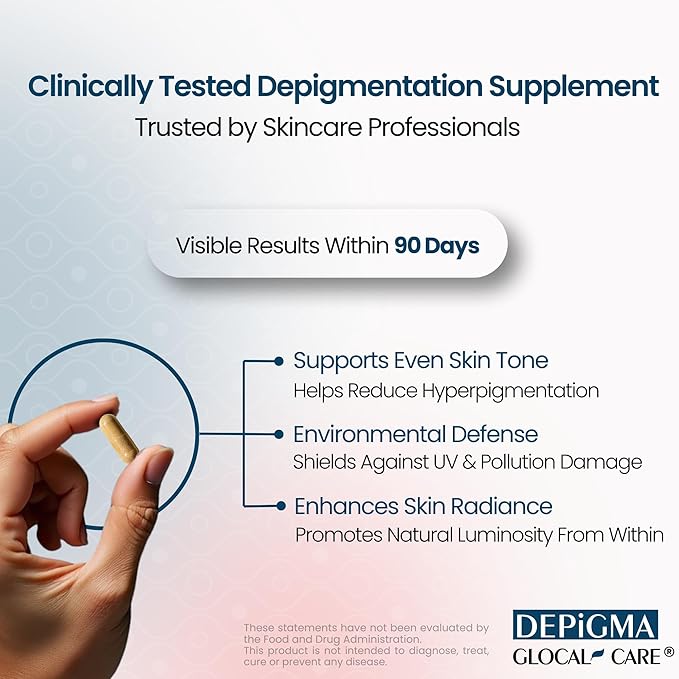 GlocalCare Depigma Support Reduction of Hyperpigmentation, Melasma & Dark Spots with Glutathione, Polypodium Leucotomos, Grape Seed & Marigold Extract-VivaGrace Women