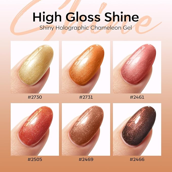 modelones Chameleon Gel Nail Polish Set, 6 Colors Fall Gel Polish Kit Glitter Shimmer Brown Orange Yellow Soak Off LED Nail Lamp Home Gift DIY Salon For Women Girl-VivaGrace Women