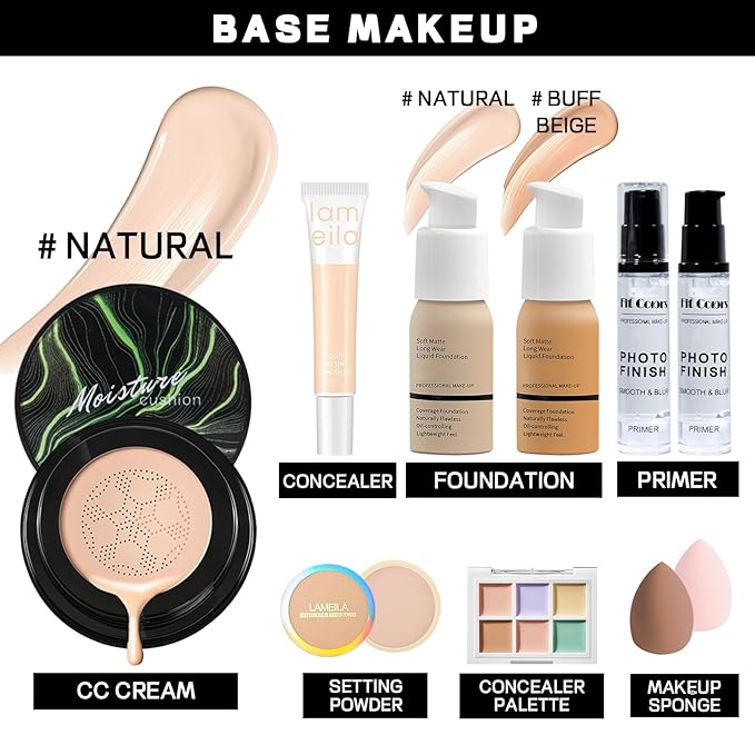 Makeup Set Makeup Set for Women Girls Teens Full Kit, Makeup Present Set for Beginners and Professionals Include Eyeshadow Palettes, Foundation, CC Cream, Liquid Lipsticks Set-VivaGrace Women