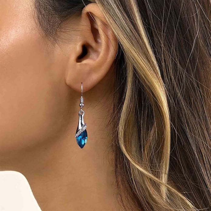 Bohemia Sapphire Drop Earrings Blue Crystal Dangle Hook Earrings Long Cz Blue Rhinestone Earrings Bridal Sapphire Earrings Jewelry for Women Gifts-VivaGrace Women