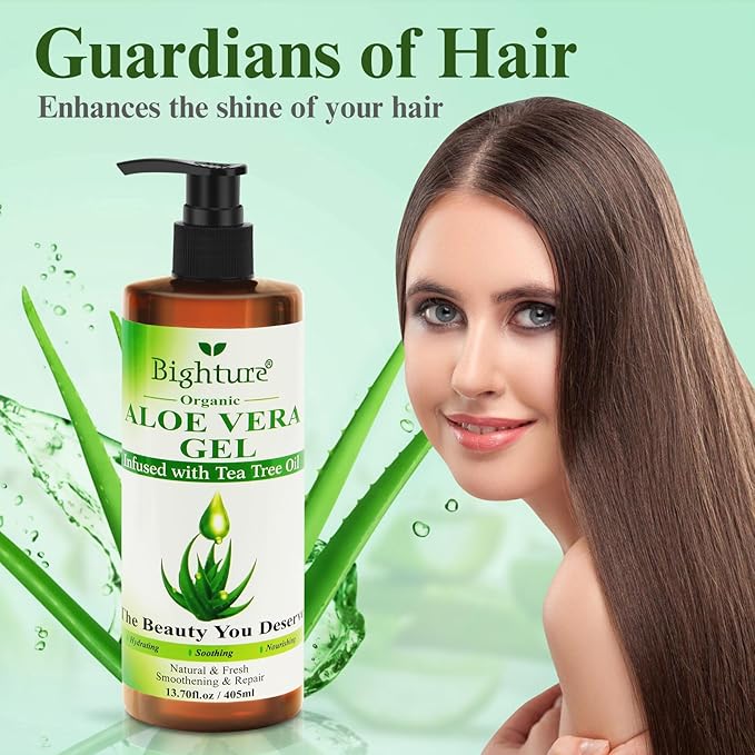 Aloe Vera Gel with Tea Tree Oil for Face, Skin, Hair, Sunburn relief, Organic Aloe Vera Gel from Freshly cut 100% Pure Aloe,13.7oz-VivaGrace Women
