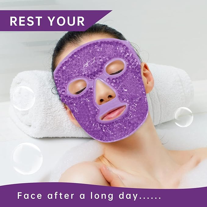 Ice Face Mask Reusable and Cold Gel Eye Mask for Puffiness/Dark Circles/Eye Bags/Dry Eyes/Headaches/Migraines/Stress Relief, Ice Pack for Eyes & Face (Purple)-VivaGrace Women