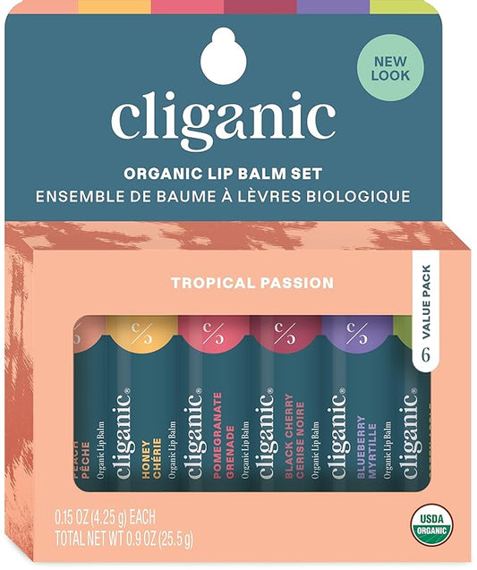 Cliganic Organic Lip Balm Set - 6 Tropical Flavors - 100% Natural Moisturizer for Cracked & Dry Lips-VivaGrace Women