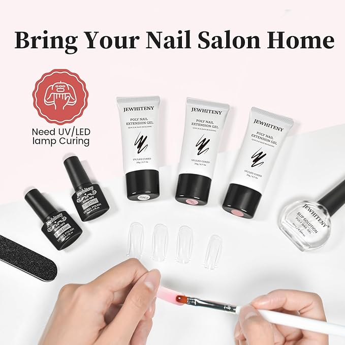 JEWHITENY Poly Nail Gel Set Clear Pink White Neutral Classic Color Poly Extension Gel With Base and Top Coat Slip Solution French Manicure for Home DIY Need U V Lamp Curing-VivaGrace Women