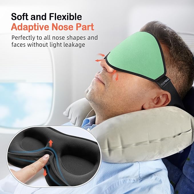 LitBear Sleep Mask for Side Sleeper Women Men, Eye Mask for Sleeping Light Blocking, 3D Contoured Cup Sleeping Mask, Soft Breathable Sleep Eye Mask with Adjustable Strap for Flight, Mint Green-VivaGrace Women
