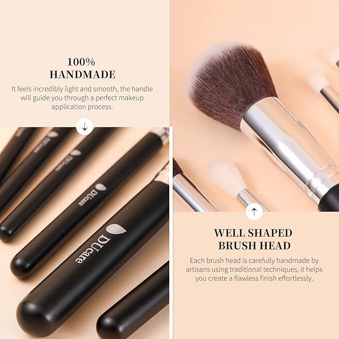 DUcare 15pcs Classic Black Makeup Brush Set with Bag Professional Soft Synthetic Foundation, Blending, Eyeshadow, Powder, Concealer Brushes for Flawless Makeup Application-VivaGrace Women
