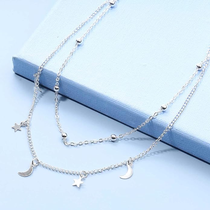 Boho Star Moon Necklace Choker Gold Layered Star Choker Necklace Crescent Moon Necklace Celestial Necklace Chain Festival Jewelry for Women and Girls-VivaGrace Women