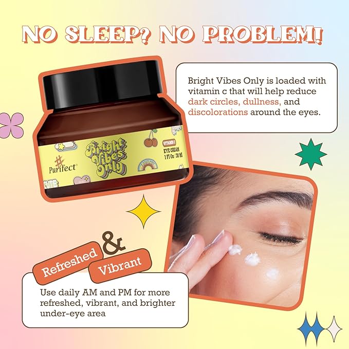 Natural Rose Water Base Vitamin C Eye Cream for Dry&Sensitive Skin | Dark Circles Wrinkles Puffiness and Bags Under Eyes | Anti Aging Nourishes | Made In USA | #Purifect 30ml (#Bright Vibes Only)-VivaGrace Women