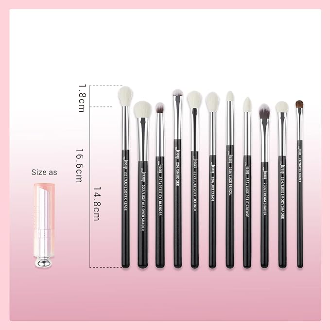 Jessup Eye Makeup Brushes Set Professional 15pcs with Eyeshadow Blending Concealer Eyebrow Eyliner Brush (Pearl Black/Silver)-VivaGrace Women