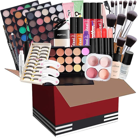 All-in-one Holiday Makeup Gift Set | Full Makeup Kit for Women Essential Starter Bundle Include Eyeshadow Palette Lipstick Blush Cream Concealer Face Powder Eyeliner Mascara Lipgloss Brush-VivaGrace Women