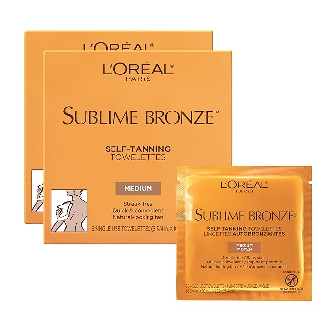 L'Oreal Paris Sublime Bronze Self Tanning Towelettes, Streak-Free, Natural Looking Tan, 6 ct-VivaGrace Women