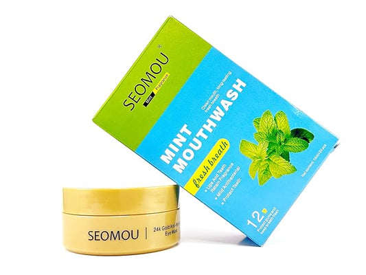 24K Gold Eye Mask Anti-Wrinkle 60 pieces + Portable Mint MouthWash Included Antibacterical Long Lasting Plant Extract 20 pieces-VivaGrace Women