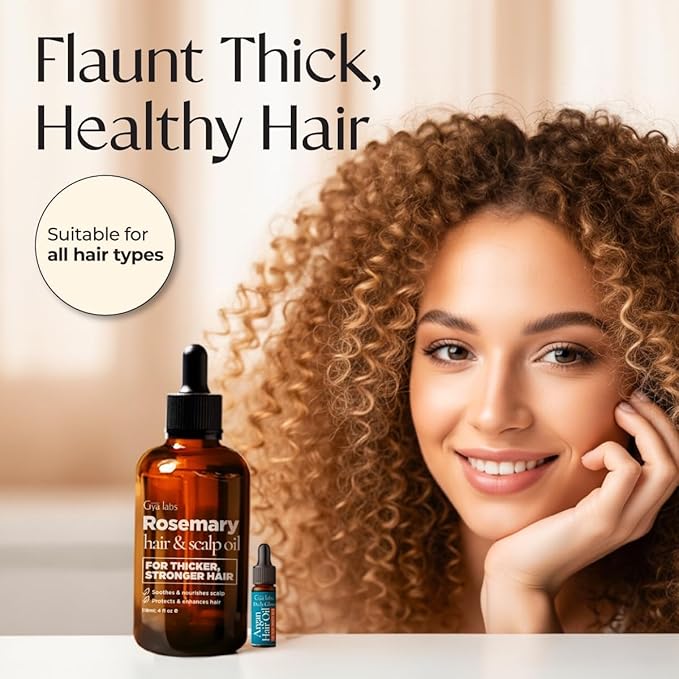 Gya Labs Rosemary & Castor Hair Growth & Styling Oil - 4 Fl Oz - Rosemary to Strengthen Hair - Protect & Tame Frizz, Dry Scalp - Hair & Scalp Hydration with 0.17 Fl Oz Deep Revival Argan Oil-VivaGrace Women