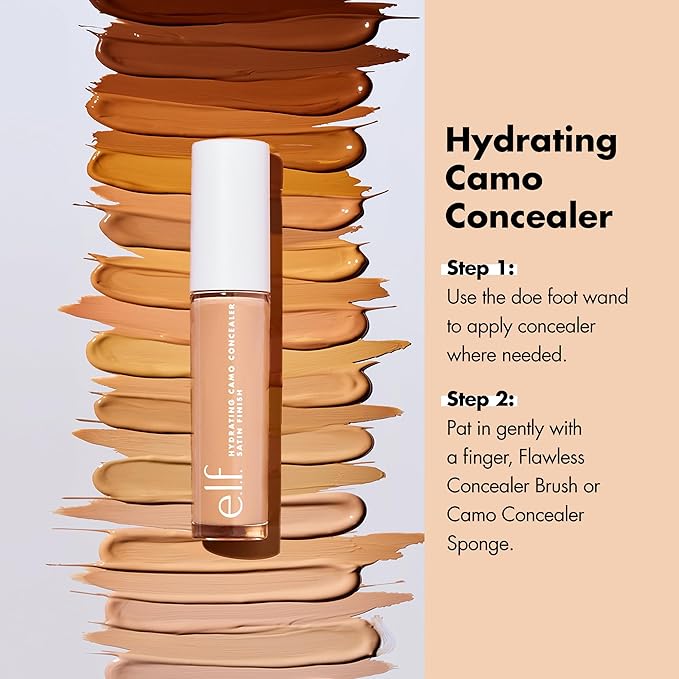 e.l.f. Hydrating Camo Concealer, Lightweight, Full Coverage, Long Lasting, Conceals, Corrects, Covers, Hydrates, Highlights, Light Ivory, Satin Finish, 25 Shades, All-Day Wear, 0.20 Fl Oz