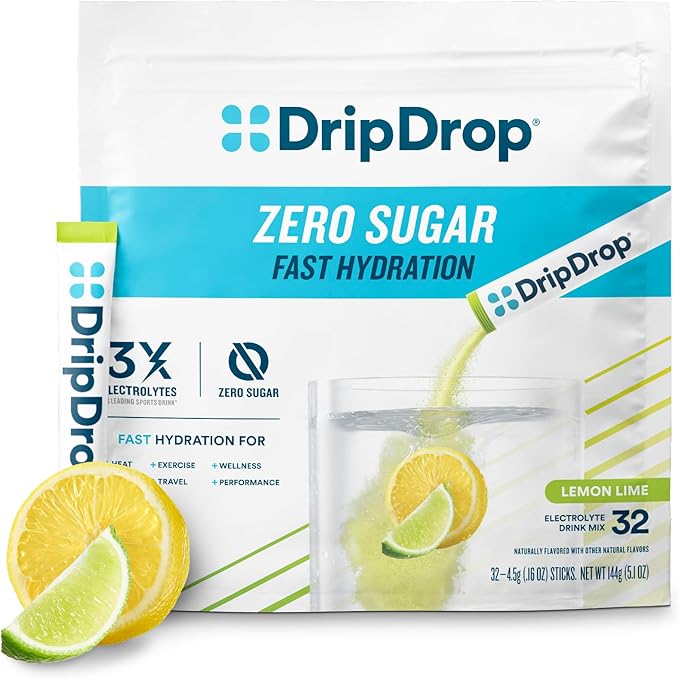 DripDrop Sugar Free Hydration Packets - Zero Lemon Lime - Single Serve Electrolytes Powder Drink Mix - Non-GMO, Gluten Free, Vegan - 32 Sticks-VivaGrace Women
