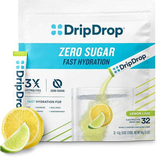 DripDrop Sugar Free Hydration Packets - Zero Lemon Lime - Single Serve Electrolytes Powder Drink Mix - Non-GMO, Gluten Free, Vegan - 32 Sticks-VivaGrace Women