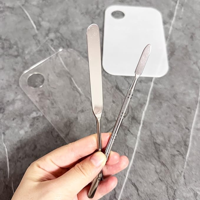 Stainless Steel Foundation Spatula with Makeup Mixing Palette, Foundation Makeup Tray Acrylic Makeup Palette Cosmetic Nail Art Color Mixing Tool Make Up Spatula, Pack of 4-VivaGrace Women