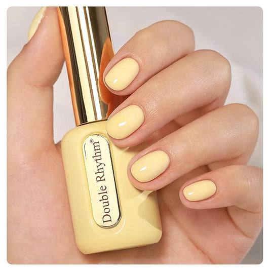 Double Rhythm 0.50 OZ Gel Polish Hema Free Same Color Same Bottle Golden Round Translucent Neutral Natural Milky 15 ML Jelly UV Polish Art DIY at Home (Cream Yellow-C1064)