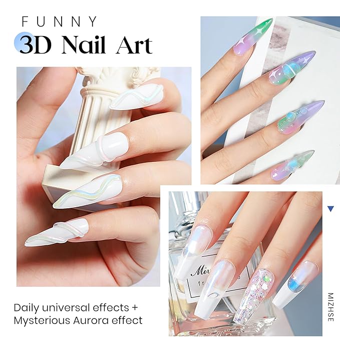 MIZHSE Non-Sticky Solid Builder Gel, Aurora Blue and Clear Sculpting Gel for Nails, Mermaid Pearl Building Carving Modeling Hard Extension 3D Nail Art Salon Home DIY-VivaGrace Women