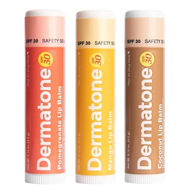 Dermatone Lip Balm Fruit Variety Pack | Moisturizing Lip Care | Soothes & Heals Chapped Lips | Aloe, Tea Tree Oil | 3-Pack (Coconut, Mango, Green Tea)-VivaGrace Women