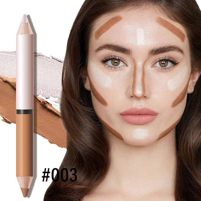 2 in 1 Cream Bronzer and Highlighter Stick,Cream Dual-Ended Highlight Contour Stick,Long Lasting & Waterproof Face Brighten Make up Pen-VivaGrace Women