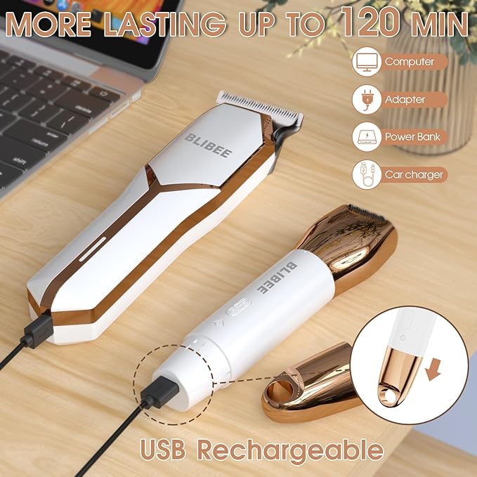 Hair Clippers & Bikini Trimmer for Women - Waterproof Electric Clippers and 4 in 1 Bikini Trimmer Set, Deluxe Wet/Dry Body Shaver for Nose, Eyebrows, Beard, Pubic Hair, Blue-VivaGrace Women