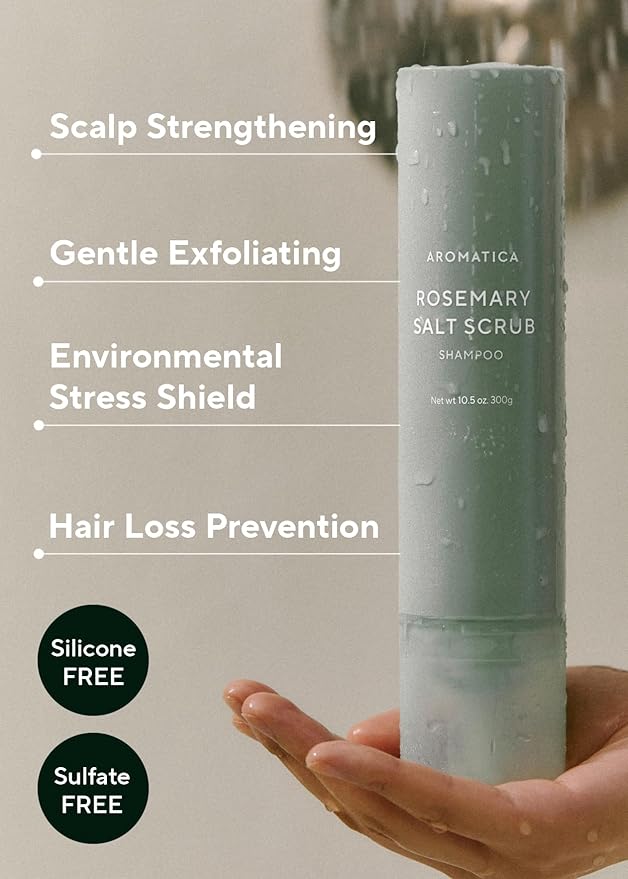 AROMATICA Rosemary Salt Scrub Shampoo - Hair Loss Korean Scalp Detox Shampoo with Rosemary Scalp Oil | Scalp Exfoliator with Salt Scrub for Oily Scalp | Sulfate Free, Silicone Free (10.5 oz / 300g)-VivaGrace Women