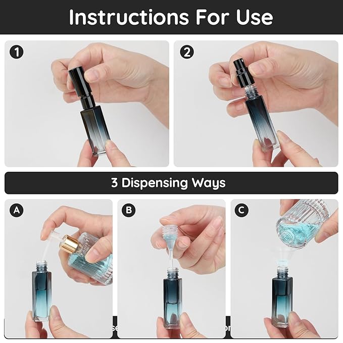 Segbeauty Travel Perfume Bottle Refillable, 5pcs 10ML Mini Glass Perfume Containers with Funnel and Pipette, Empty Portable Leak-proof Fragrance Bottles Spray Atomizer Pump Bottle Kit for Toiletries-VivaGrace Women