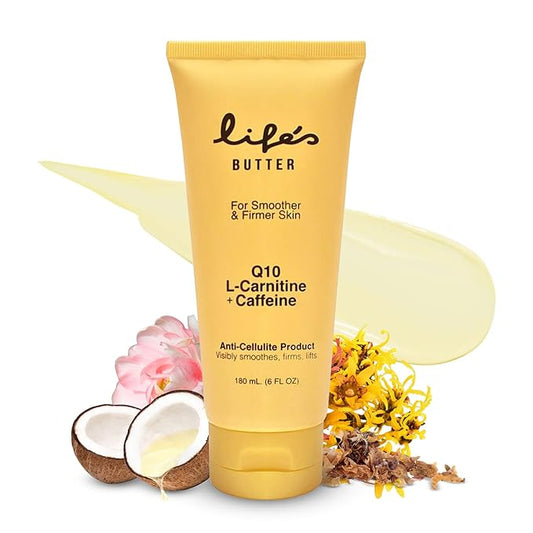 LIFE'S BUTTER Anti-Cellulite Cream - 100% Natural - Made in USA - Cruelty-Free - Hypoallergenic - Best Cellulite Reduction - Skin Firming + Tightening for Women L-Carnitine + CoQ10 + Caffeine – 6oz-VivaGrace Women