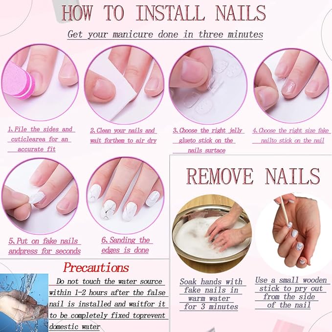 Coffin Press on Nails Medium Length Fake Nails Sparkly False Nails with Designs Colorful Artificial Nails Glossy Glue on Nails Cute Stick on Nails for Women 24Pcs