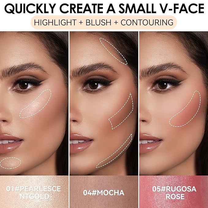 3 Pcs Face Contour Sticks Set, Shades with Highlighter & Contour & Blush Sculpted Complexion Wand Contour Long Lasting Natural Buildable Highlighters Contour Contouring Bronzer (01, 05, 06)-VivaGrace Women