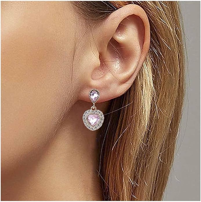 Vintage Emerald Heart Earrings Emerald Cz Teardrop Earrings Rhinestone Heart Drop Earrings Green Gemstone Stud Earrings Jewelry for Women(Green)-VivaGrace Women