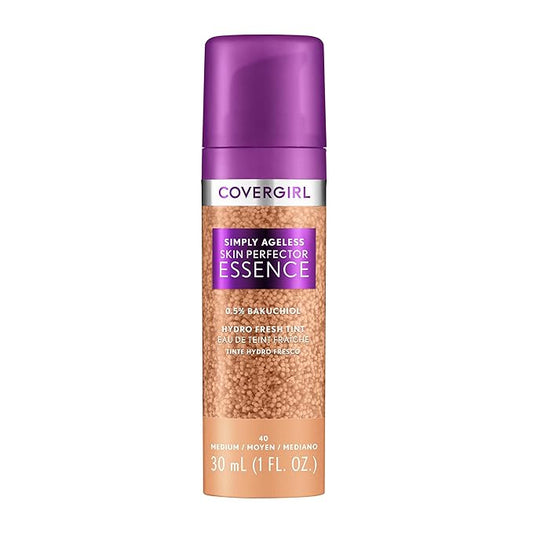 Covergirl Simply Ageless Skin Perfector Essence Foundation, 40 Medium, Tinted Skin Perfector, Skincare Makeup Hybrid, Sheer Tint, Radiant Finish, Skin-Like Finish, Vegan Formula, 1.0oz-VivaGrace Women