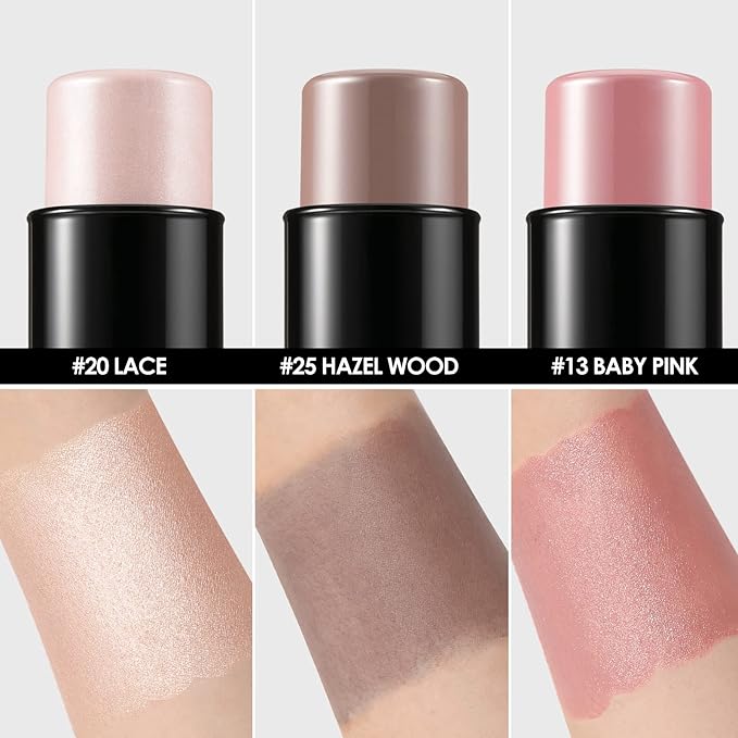 FOCALLURE 3 Pcs Cream Contour Sticks,Shades with Highlighter & Bronzer & Blush,Non-greasy Long-wear Face Contouring Pen,Easy to Sculpt the Face and Create a Lightweight Finishing Makeup,FAIR-LIGHT-VivaGrace Women