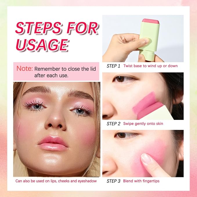 Blush Stick, Cream Blush Stick for Cheeks & Lips, Blendable Long-Lasting Multi-Use Contour Stick & Highlighter Makeup (#1 SHY PINK)-VivaGrace Women