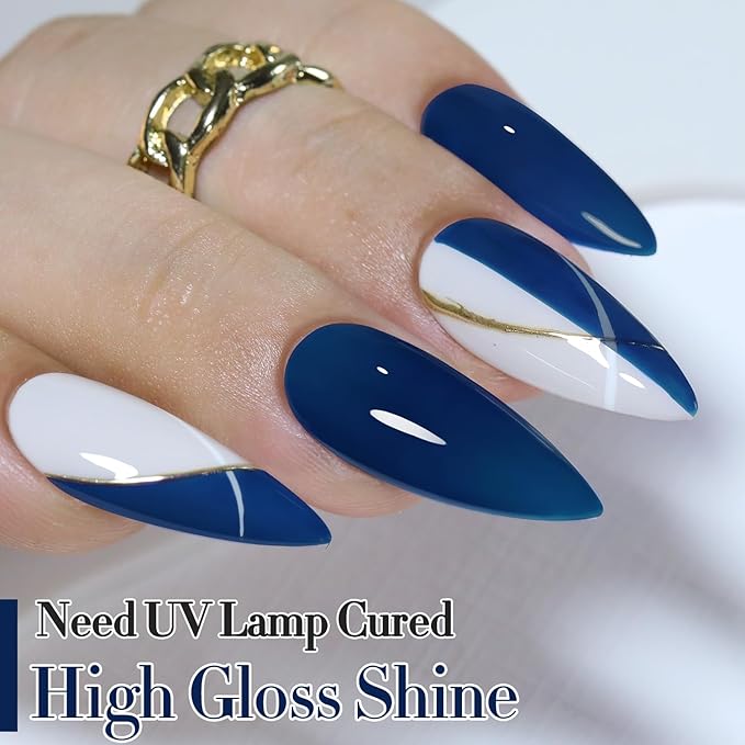 Double Rhythm 0.5Oz Navy Blue Gel Polish Sheer Neutral Natural Light Milky Same Color Same Bottle 15ML Jelly UV Nail Art DIY at Home (Navy Blue-A1107)-VivaGrace Women