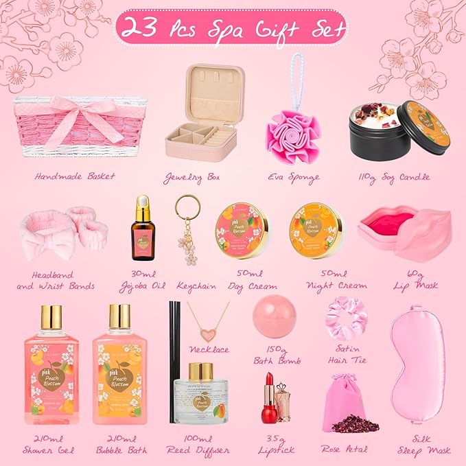 Mothers Day Gifts for Mom - 23-Piece Luxury Bath & Body Gift Basket for Women, Spa Kit for Her, Self Care Kit with Necklace, Diffuser & More | Perfect for Holiday, Christmas, Valentine's Day, Birthday-VivaGrace Women