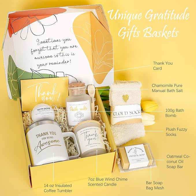 Thank You Gifts for Women, 8pcs Employee Appreciation Gifts Baskets for Women Thank You Farewell Gifts for Coworkers Teacher Boss Hostess Secretary Nurse Mom Pastor- Best Spa Gratitude Box w/Candle-VivaGrace Women
