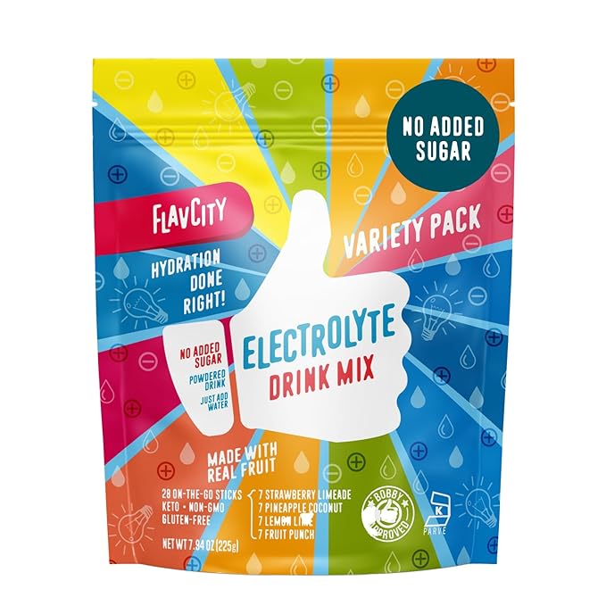 FlavCity Electrolytes Powder Packets - 28 Hydration Packets, Variety Pack - No Added Sugar - Hydration Powder with Real Fruit & Unrefined Sea Salt - Keto & Gluten-Free (28 Stick Packs)-VivaGrace Women
