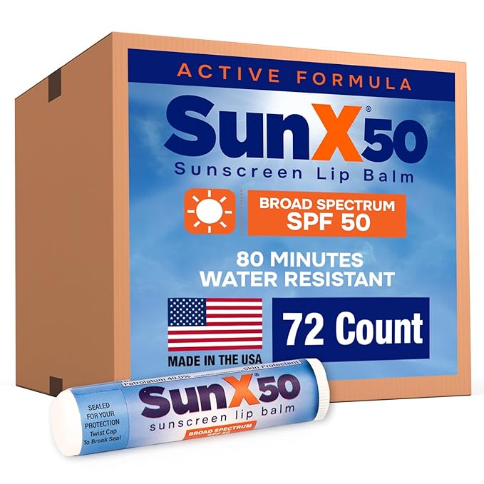 CoreTex Sun X 50 Lip Balm SPF 50 (Bulk Pack of 72) - Lip Sunscreen SPF 50 Water Resistant Up To 80 Minutes and Free Parabens & Oxybenzone - Broad Spectrum (UVA/UVB) Protection-VivaGrace Women