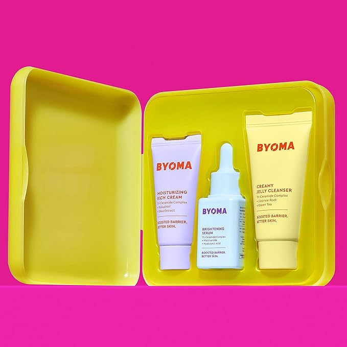 BYOMA So Bright Set - Barrier Repair Skincare Set for Brighter Skin - Creamy Jelly Cleanser, Brightening Face Serum & Ceramide Face Moisturizer - Alcohol Free Skin Care - 30ml, 15ml, 15ml-VivaGrace Women