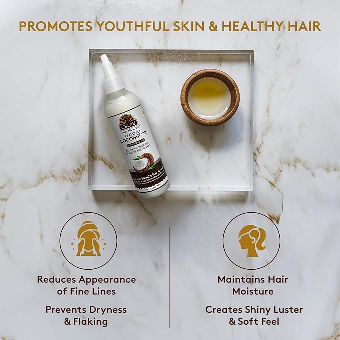Okay 100% Pure Coconut Oil for Hair & Skin - Coconut Oil for Women & Men, Perfect for Hair & Body, for Massage & Moisturizer, Natural - 4 fl oz Squeeze Bottle (Pack of 1)-VivaGrace Women