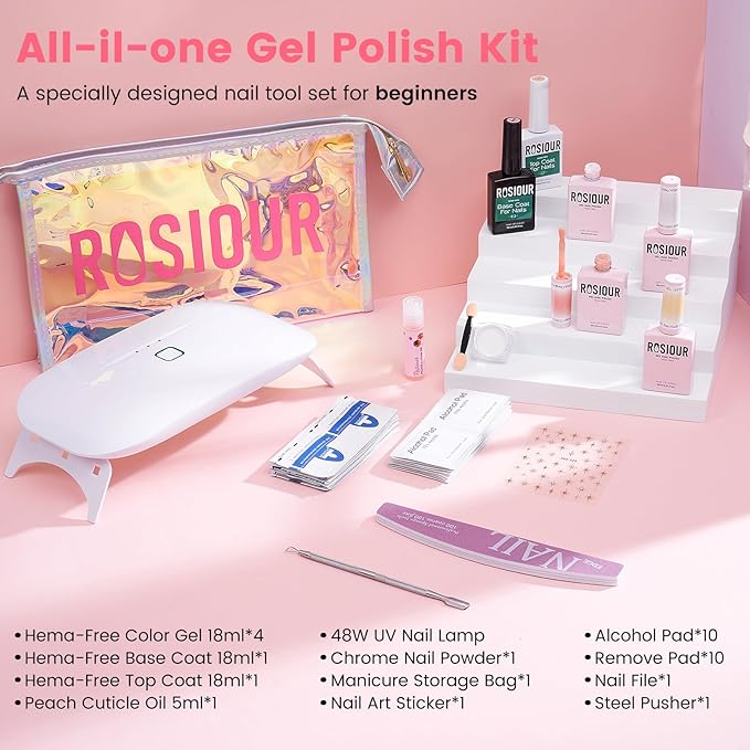 Jelly Gel Nail Polish Kit with U V Light, Hema-Free Milky Jelly White Pink Nude Orange Gel Polish Set with Base & Top Coat Chrome Nail Powder, 4 Colors Mini Salon Nail Art Starter Gift for Women Girl-VivaGrace Women