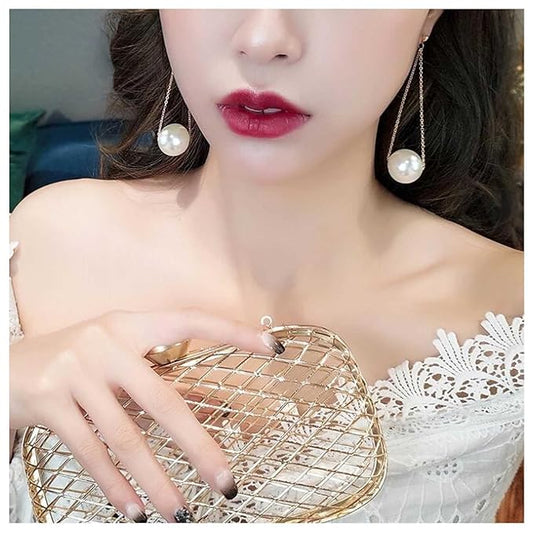Vintage Pearl Earrings Long Pearl Stud Earrings Boho Gold Pearl Pendant Earrings Big Pearl Dangling Earrings Jewelry for Women and Girls-VivaGrace Women